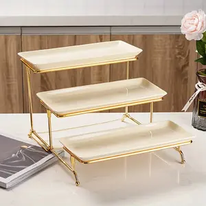 1set Rotating Cake Ceramic Snack Rack Tiered Trays - Perfect for Buffet Display, Fruit Tray, Weeding, Birthday, Thanksgiving, Halloween, Easter, Christmas Decor, Table Decoration, and Party Supplies