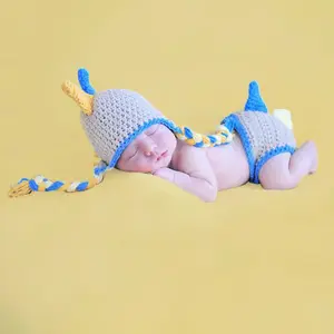 Newborn Photography Props Dinosaur Outfit Photo Prop Dino Helmet Hat Diaper Cover Baby Photoshoot Crochet Costume