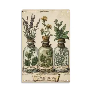 Herbal Botanical Vintage Herb Garden Metal Sign Print Aesthetic Room Decoration for Home Bedroom Kitchen Bar Dorm Bathroom Wall Decor 8 X 12 Inch