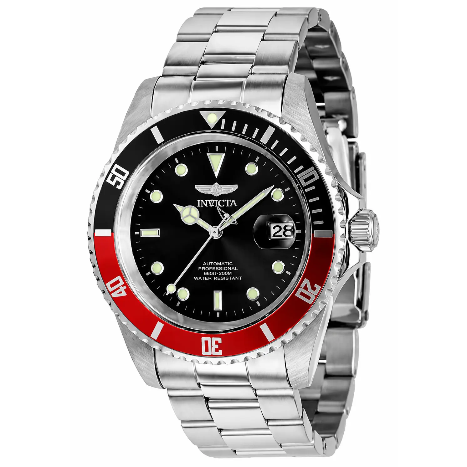 Invicta Men's 43mm Pro Diver Automatic Date Black & Red Bezel Bracelet Watch