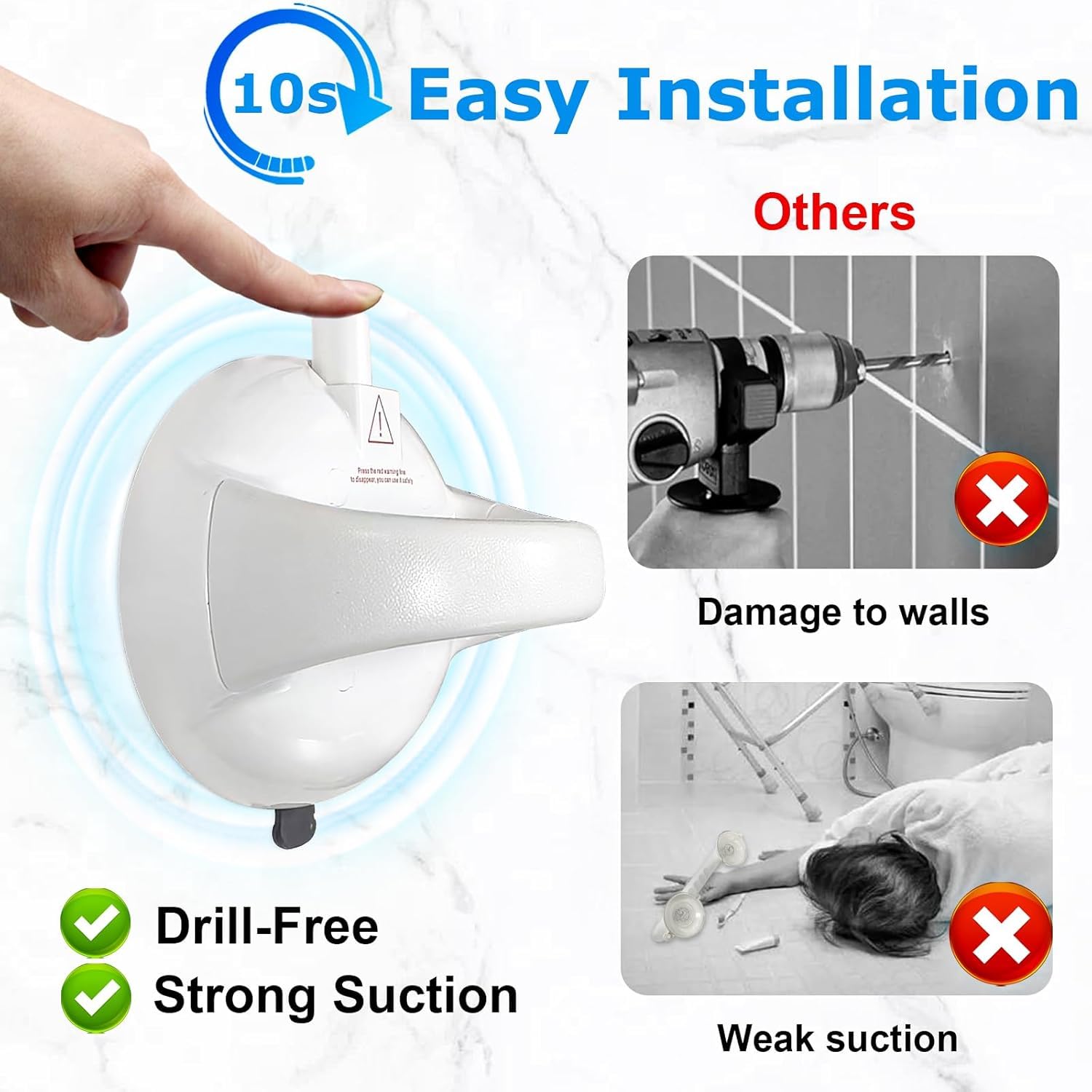 Upgraded Shower Grab Bar, Grab Bars for Bathtubs and Showers, 418 Pounds Extra Strong Suction Shower Handle, Safety Sturdiness Handicap Grab Bars, Shower Handles for Elderly/Seniors, White