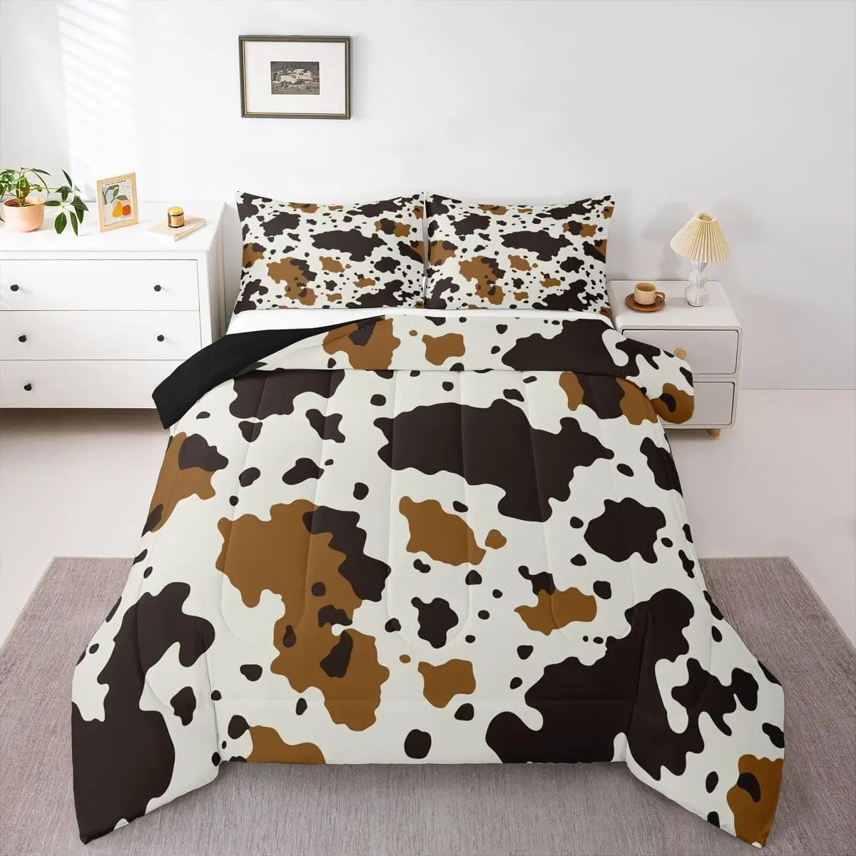 Feelyou Brown Highland Cow Print Bedding Set - Western Decor Breathable Duvet Set, Multi-Size Unisex, All Seasons, RV Camping Travel-Friendly, Do Not Bleach