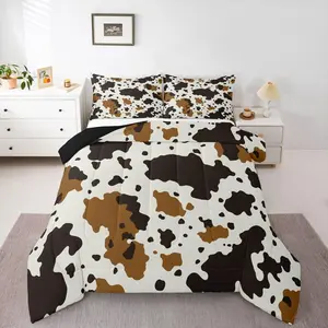 Feelyou Cow Print Comforter Set - Western-Style Down Bedding, Multi-Size Unisex Brown Highland Wild Animal Design, Travel-Ready Cow Print Blankets