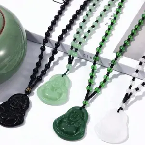 Exquisite Glass Carving Buddha Pendant Necklace - Unique Vacation Accessory