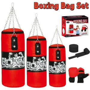 Hanging Punching Bag Set for Kids, PU Leather Kicking Bag with Boxing Bag Gloves, Heavy Bag Boxing Equipment for Training Karate Muay Thai Kick Taekwondo (Unfilled)