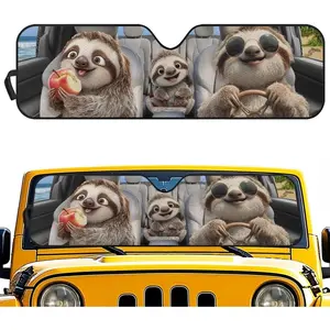 Funny Sloths Windshield Sun Shade Foldable Windshield Sun Visor Heat Shield Fits for Jeep Wrangler TJ LJ Sunshade for Comfortable Drive Animal Print