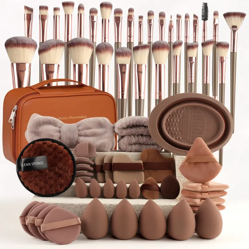 67-Piece Makeup Brush Set, Face & Eyeshadow Mixing Kit, Coffee Color 30 Brushes, Synthetic Makeup Brushes, Makeup Brush Sponge, Cosmetics Makeup Tool, Travel-Friendly, Professional Beauty Tools, Gifts For Women, Makeup Brush Full Set