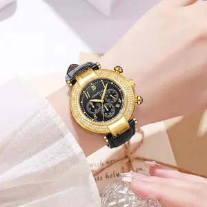 A unisex gold bezel inlaid with luxurious rhinestones, a fashionable sports watch with multifunctional timing and calendar, waterproof, suitable for parties, daily wear, exclusive design, and the best holiday gift hand watch