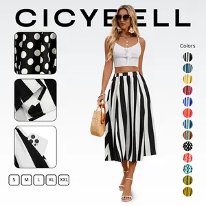 Cicy Bell Womens Summer Striped Maxi Skirts A-Line Elastic Waist Flowy Skirt Breathable Fabric Boho Beach Vacation Outfits