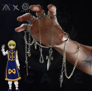 Hunter x Hunter Kurapika Ring & Bracelet Set Necklace Cosplay - 5 Rings Chain Charm Jewelry for Anime Fans, Boyfriend and Son Gift