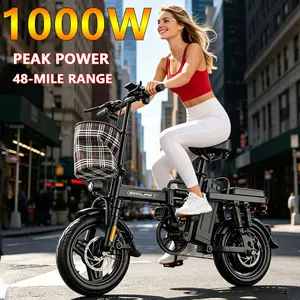 On Sale#Portable 14"Inch Folding Electric Bike Fold Into Car Trunk 1000W Motor 15Ah Removable Battery 38 Miles Commuter E-Bike With LED Meter & Dual Disc Brake