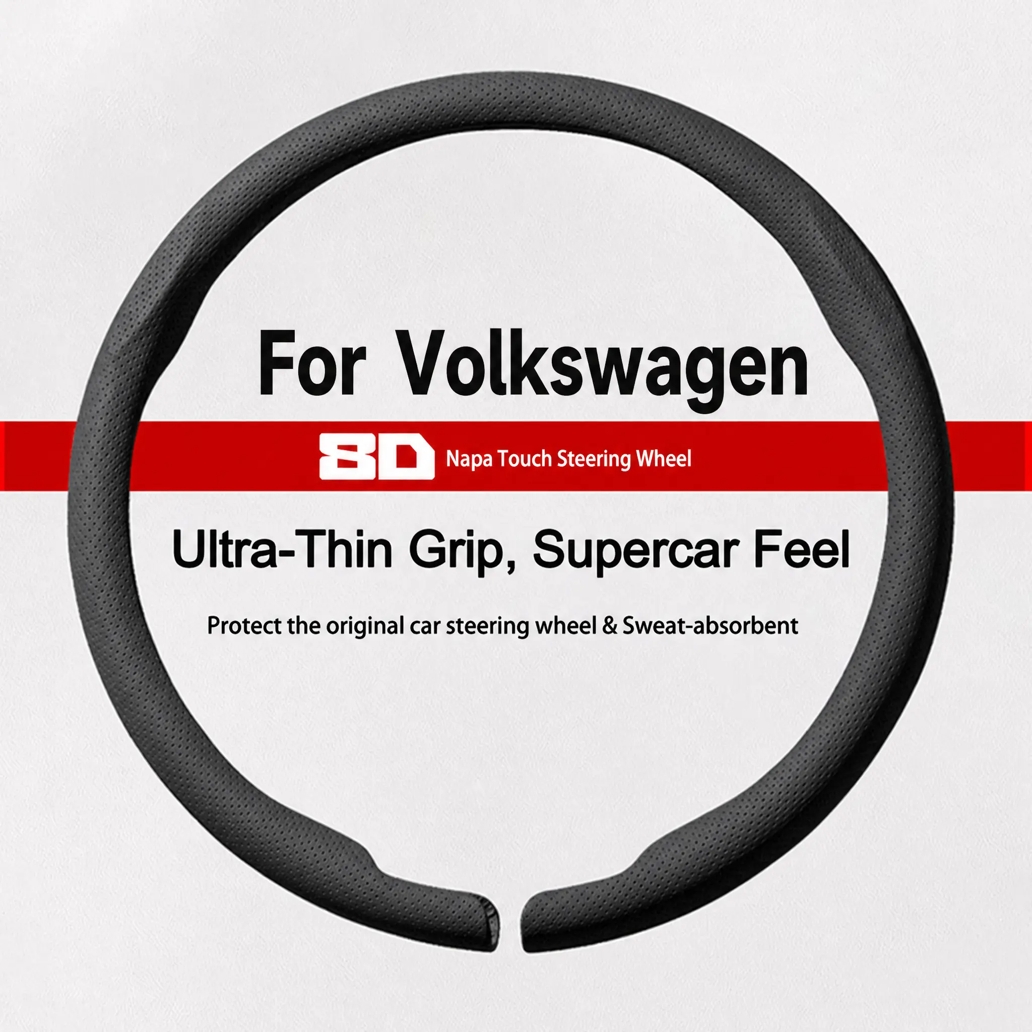 NAPPA Leather 8D Snap-On Steering Wheel Cover for Volkswagen Passat, Tiguan, Golf - Car Interior Accessory, Grip Protection, Easy Installation