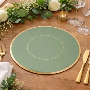 50 Pack Round Disposable Table Placemats 13" Sage Green with Gold Rim – Cardboard Charger Plates for Catering & Special Events, 128 GSM