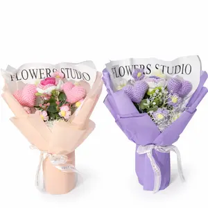 Handmade Crochet Flower Bouquet Forever Roses with Heart Details Romantic Gift for Valentine's Day Anniversary & Birthday