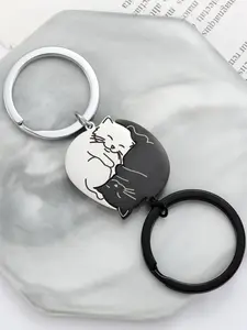 Cute Cartoon Cat Design Bag Charm, Keychain Bag Pendant, Stainless Steel Keychains for Women & Men, Trendy All-match Bag Charms for Birthday Gift