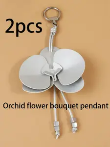 2pcs Orchid Flower Pendant Bag Charm Keychain, Premium PU Material, Luxurious Modern Design, Fashion Elegant Style