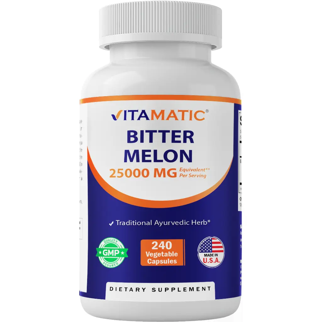 Vitamatic Edible Bitter Melon 25:1 Extract Dietary Supplement (US) - 25000mg Equivalent, 240 Vegetarian Capsules, 25X Potency, Gluten-Free, All-Natural, Non-GMO, Metabolism Support, Immune & Digestive Health