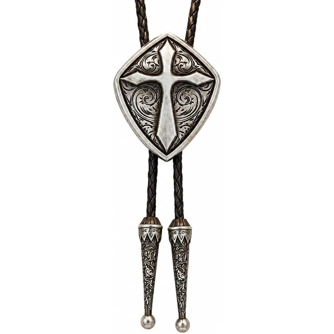 Western Bolo Tie Vintage Cross Shield Pattern Leather Braided Cowboy Necktie Bolo Tie for Men Women