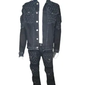 mens two-piece jacket and pants set Jeans Menswear Stylish Clothes Small Suits Outfit Top Pockets