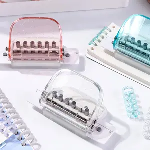 6-Hole Manual Punch Tool for A4/B5/A5 Paper - 9.5mm Hole Spacing, Durable ABS Plastic, Transparent Design with Adjustable Lever & Guide Mechanism - Handy Office Supplies for Organized Document Management, Binder Accessories