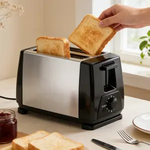 Fits-anywhere Slim 2-Slice Toaster with 6 Shade Settings, Cancel/Reheat/Defrost Functions, Removable Crumb Tray, 650W Power, Household Toastie Maker for Breakfast