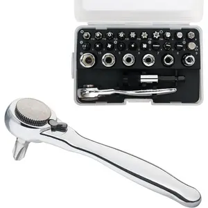 1/4 Mini Ratchet Set 28pcs Right Angle Screwdriver and Bit with Metric Socket Set, 72-Tooth Small Ratcheting Wrench and Low Profile Stubby Tool Kit for Tight Space Repairs, EDC Mechanic Tool, Compact Socket Kit, Portable Hand Tools, DIY Repair Essentials