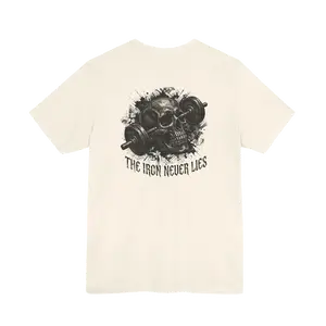 Skull Barbell T‑Shirt — "The Iron Never Lies" Gym Tee