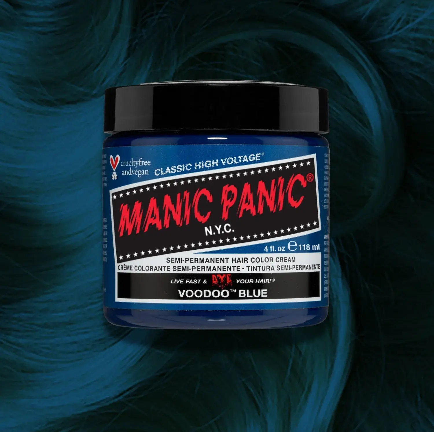 Voodoo™ Blue Semi-Permanent Hair Dye, Classic High Voltage® Dark Cyan Blue Formula for Haircare & Home Hair Coloring