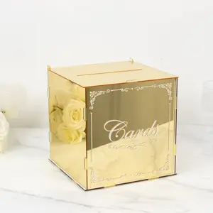Gold Mirror Acrylic Wedding Card Box with Slot - Wishing Well Money Box for Weddings, Birthdays, and Parties - 10"