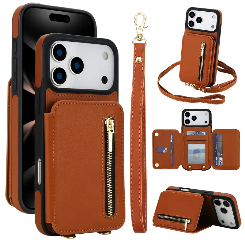Blocking Zipper Wallet Crossbody Case for iPhone 18 Pro Max 17 16 15 14 13 Pro Max with Card Slots Wrist Strap Kickstand and Shockproof Protection Blocking Zipper Wallet Crossbody Case for iPhone 18 Pro Max 17 16 15 14 13 Pro Max with Card Slots Wrist Strap Kickstand and Shockproof Protection