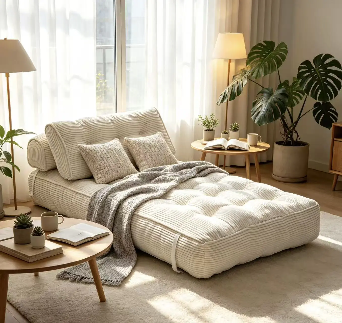 Folding Sofa Bed Convertible Sleeper Chair, 2-in-1 Fold Out Couch with Pillow and Lumbar Support, Portable Floor Lounge with Shredded Foam Filling for Living Room, Bedroom, Guest Room, Reading, Gaming, or Napping