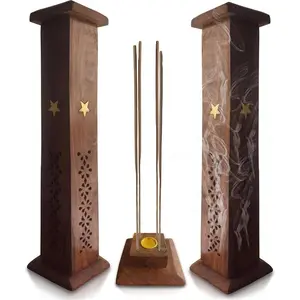 11-Inch Wooden Tower Incense Holder for Sticks - Unique Meditation, Spiritual Altar Box Supplies, Ash Catcher, Relaxing Decor, Yoga Room Essential, Burner Stand for Home, Spiritual Gift Aroma Fragrance Freshener Perfume Freshener Perfume Scented