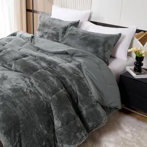 Faux   Size Comforter Set, Luxury Ultra Soft  Comforter, Plush Fuzzy Bedding Comforter Sets for Fall Winter, Cozy Warmth, No Shedding, 3 count, , Dark Grey