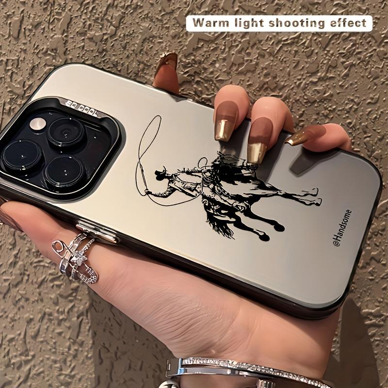 A Laser Anti-drop Phone Case with Horse and Cowboy Pattern, Suitable for iPhone 17 Air/16 Plus/15 Pro Max/14 Pro/13/12/11/XS Max/X Phone Case, Ideal Gift for Family, Friends, Lovers, Boyfriend, Girlfriend, Best Choice for Holiday Gifts CY373