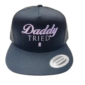 Daddy Tried Mesh Snapback Embroidered Flat Bill Trucker Hat Black and Purple