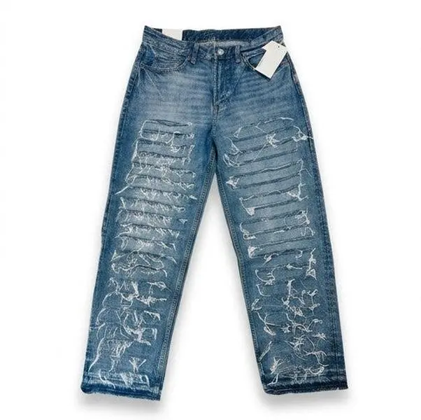 Premium Handmade Denim Jeans – Wildgeese Custom Distressed Pants – Unique Streetwear Fashion Artisan Denim Wear (NWT)