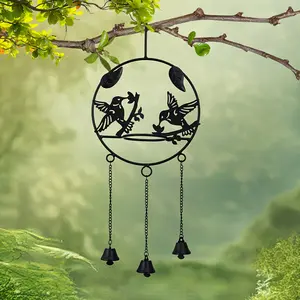 1pc, outdoor bird shaped metal decorative wind chime with bell, welcome wind chime for house, garden, patio, door, greenhouse, indoor decorative wind chime, black (bird shaped) with melodious sound, holiday, party and birthday gift.