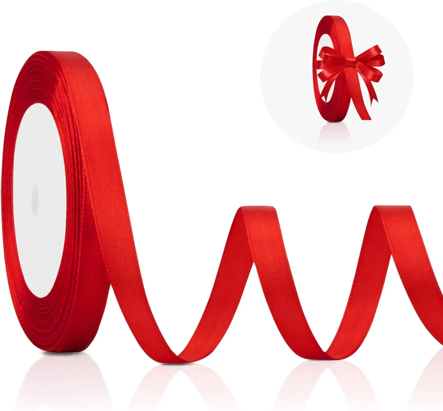 Red Ribbon for Gift Wrapping 3/8 Inch Thin Satin Ribbon for Flower Bouquet Christmas Tree Bows Wedding Lei Invitations