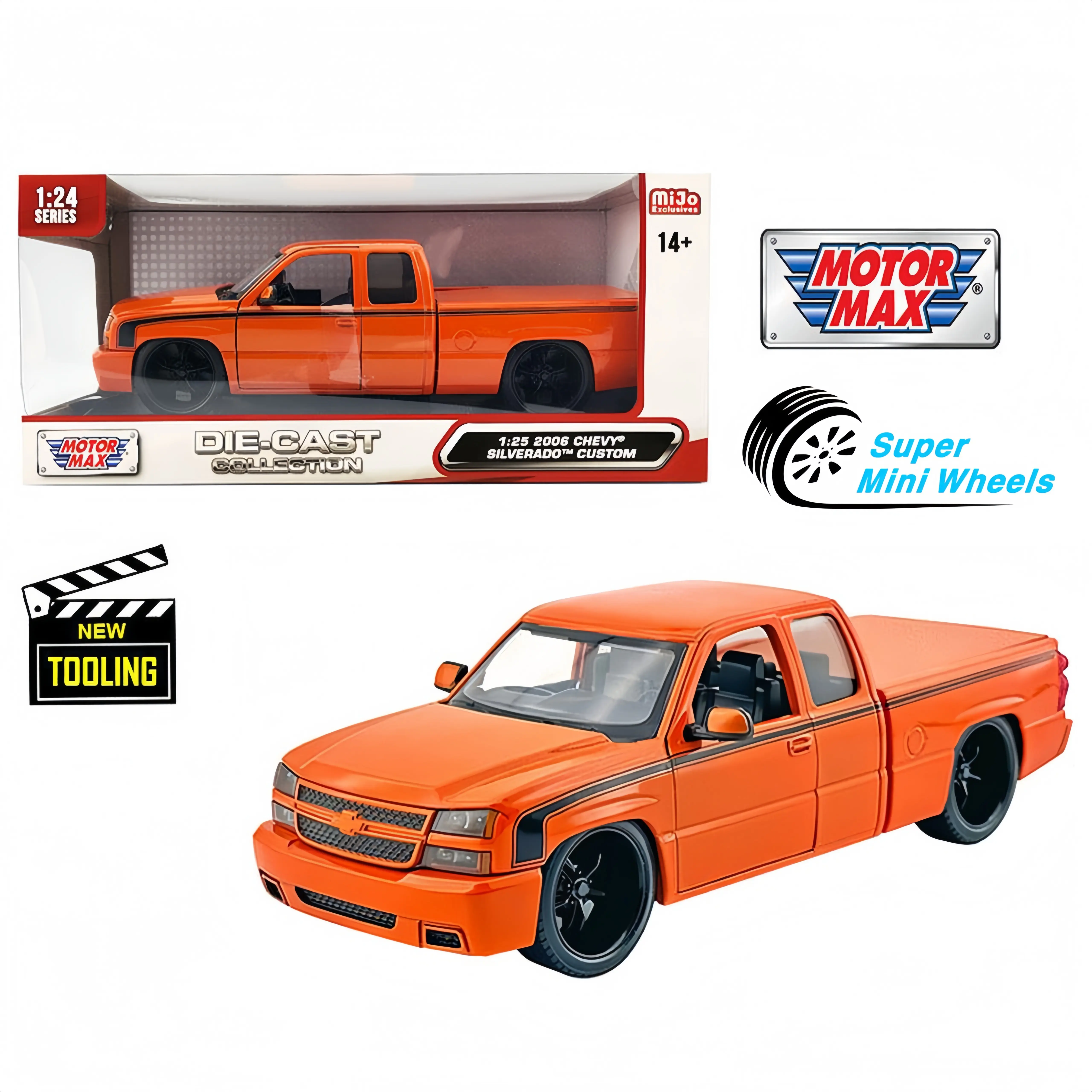 Motormax 1:25 Chevy Silverado Extended Cab 2006 Custom – Metallic Orange