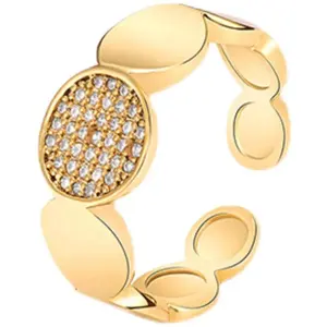 Zircon Open Ring, Adjustable Sparkling CZ Finger Ring, Simple Copper Band Jewelry for Women