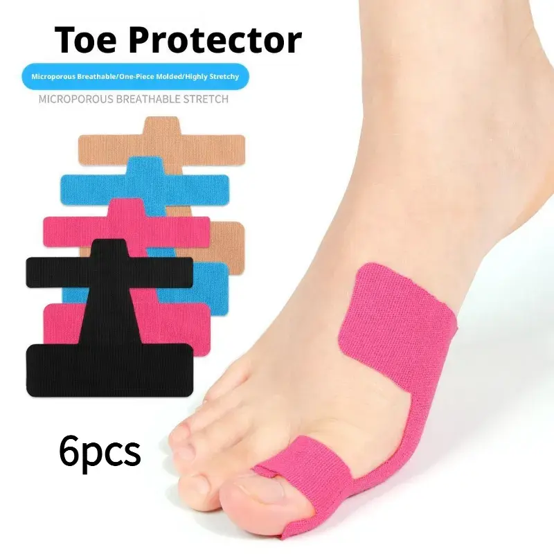 (6piece)Breathable bunion relief pad Pre-cut elastic anti-abrasion kinesiology tape for toe protection, bunion fixation and support, sports bandage adhesive big toe straightener for bunion pain