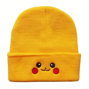 Pikachu Anime Knit Beanie Hat, Winter, Fall, Unisex Adult Clothing, Gifts for Him, Kids Hats, Poke, Christmas, Birthday, Father's Day, Soft Plush