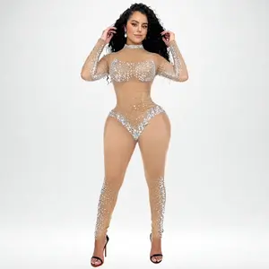 Diamond Illusion Luxe Jumpsuit  Chic Elegance Long Sleeves Womenswear