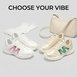 Women's Metallic M Logo Retro Sneakers, Platform Casual Shoes, Comfortable Walking Shoes for Women
