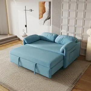 Sofa Showcase: 54" Velvet Blue Sofa Bed – A Dual-Purpose Living Room Gem with a Retractable Bed Option