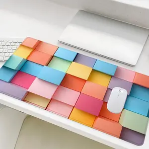 Colorful 3D Blocks Abstract Geometry Design Mouse Pad, Rectangle Gaming Mouse Pad, Non-Slip Rubber Base Stitched Edge Desk Pad for Home Office