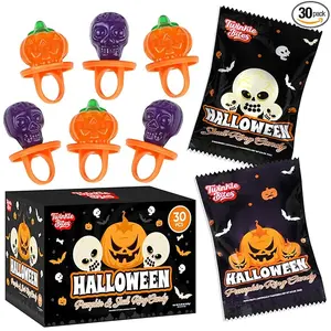 30 Pack Halloween Ring Candy - Individually Wrapped Holiday Themed Pumpkin And Skull Lollipops – Trick Or Treat Strawberry And Tutti Frutti Delicious Candys - Bulk Halloween Suckers Great Use, For Kids, Party Favor, Classrooms, Goodie Bags