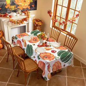 1 Piece Fall Rectangle Tablecloth Thanksgiving Pumpkin Leaf Apple Pear Patterned Table Cloth Autumn Holiday Decorations Home Kitchen Dining Room Outdoor Picnic Dinner Party Restaurant Festival Wedding Celebration