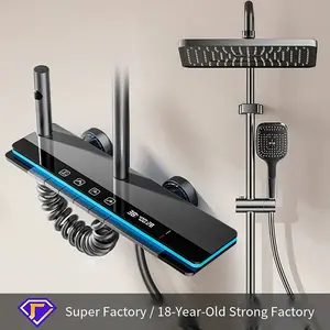 Dual Shower Head 8" Rainfall+Handheld Adjustable Height High Pressure Luxury Standing Showers Piano-Key Control  Ambient Lighting  Hotel/Home Bathroom Use Digita