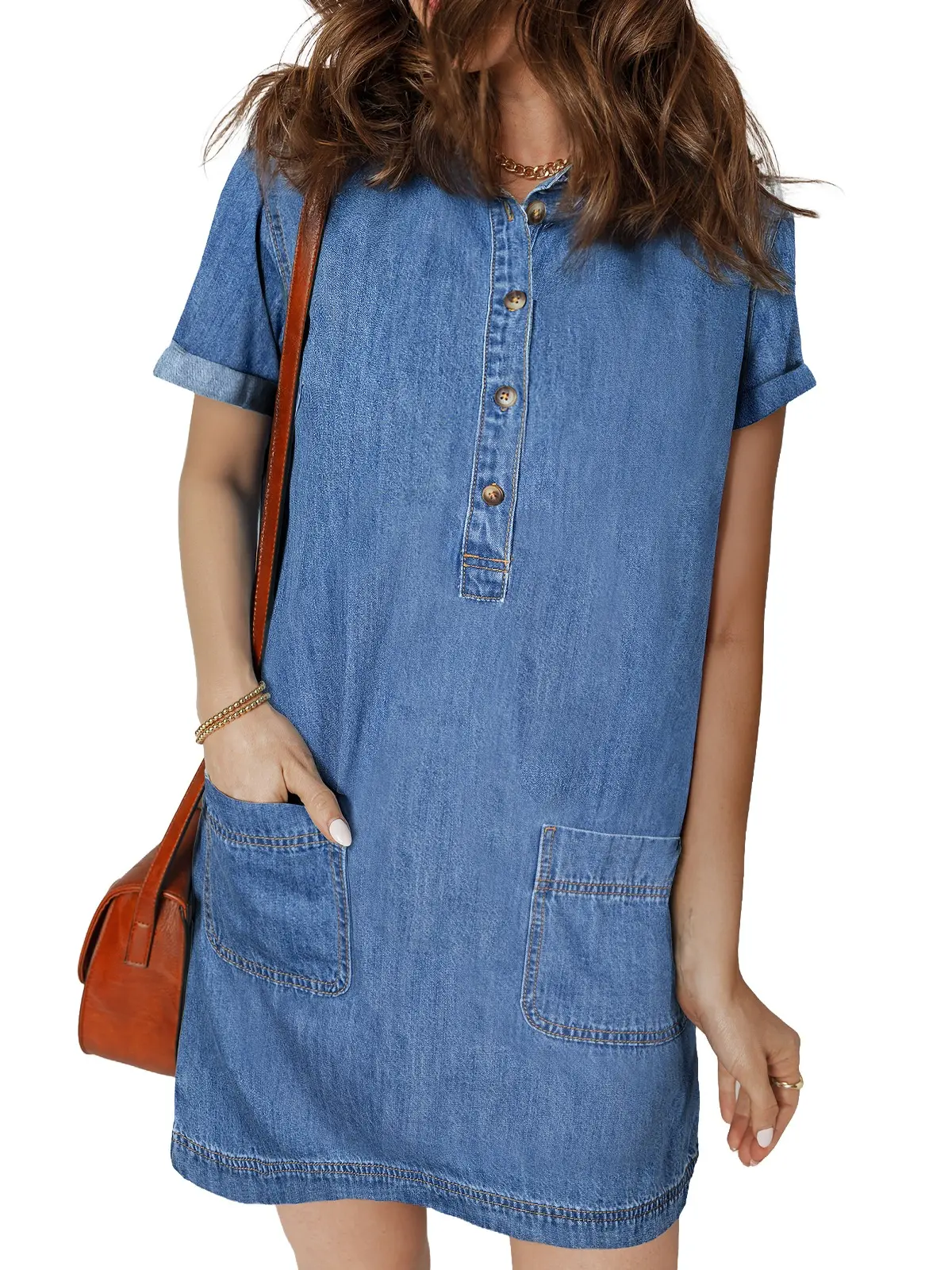 Sidefeel Women's Denim Dress Short-Sleeve Henley Neck Casual Denim Dress with Pockets DealsForYouDays summerwins WeeklyDeals Summer Outfit